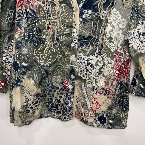 Christopher & banks multi color floral button down shirt with ruffles - Picture 6 of 11